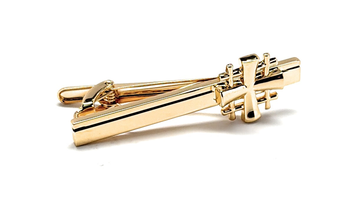 Gold Jerusalem Cross tie clip polished Christian tie bar for men