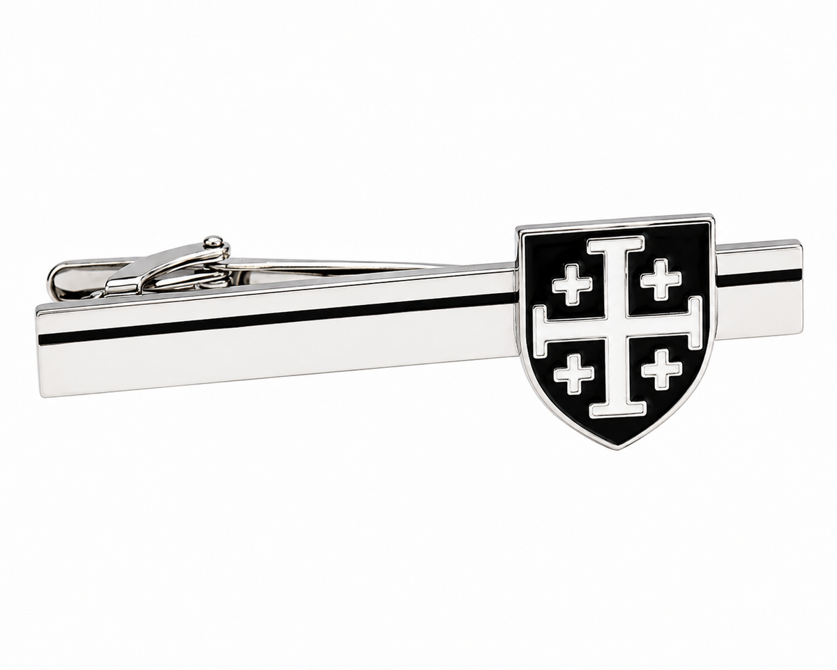 Jerusalem Cross Shield Tie Clip Black White 