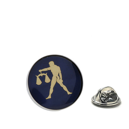 Gold and navy enamel Libra scales lapel pin with clutch backing – zodiac astrology accessory