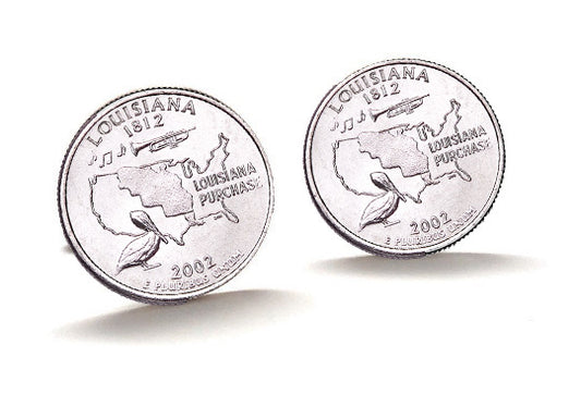 Louisiana State Quarter Coin Cufflinks Uncirculated U.S. Quarter 2002 Cuff Links Enamel Backing Cufflinks