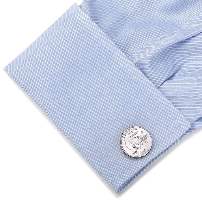 Louisiana State Quarter Coin Cufflinks Uncirculated U.S. Quarter 2002 Cuff Links Enamel Backing Cufflinks