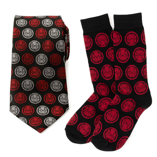 Tie and socks with superhero logo pattern on a white background