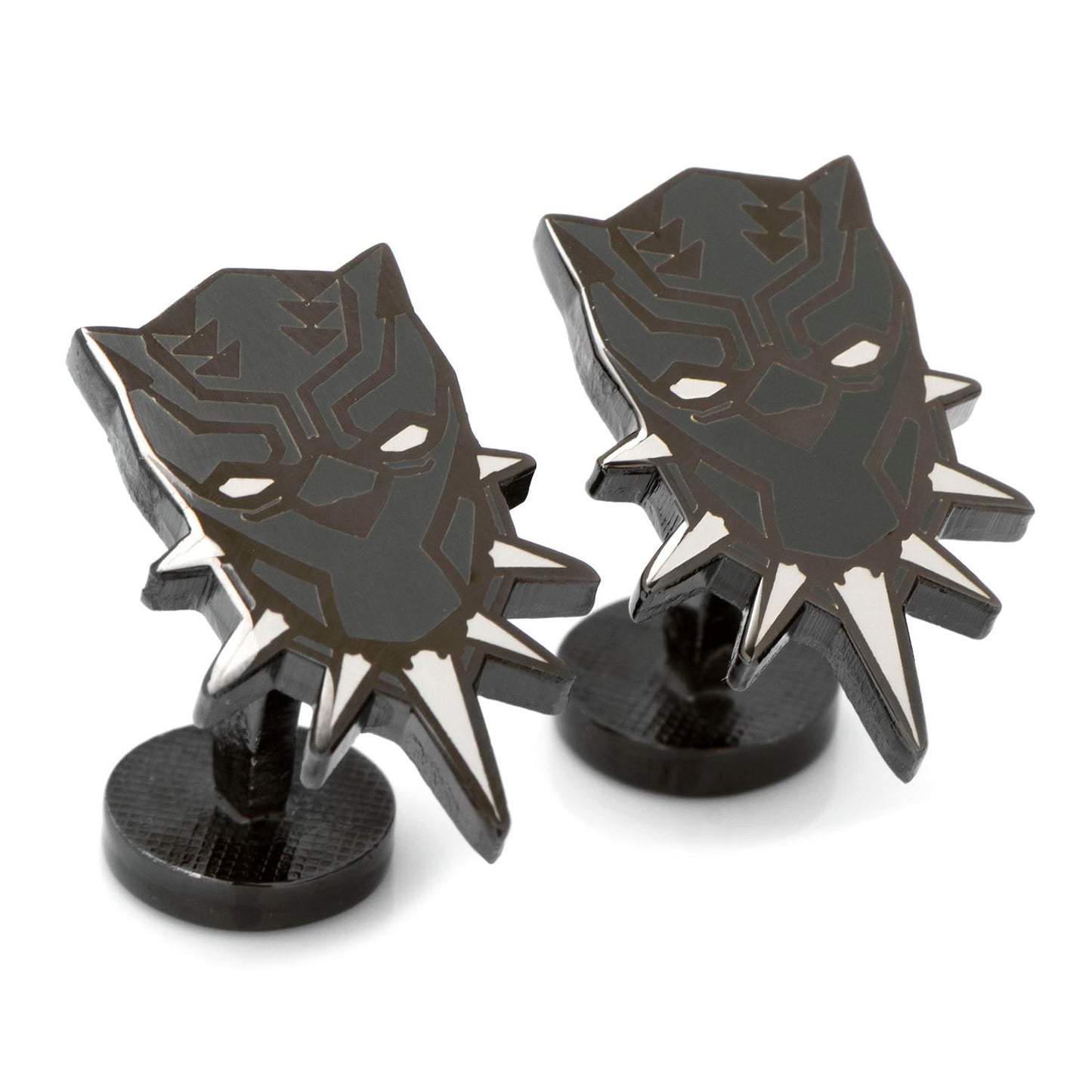 Black Panther-themed cufflinks on a white background