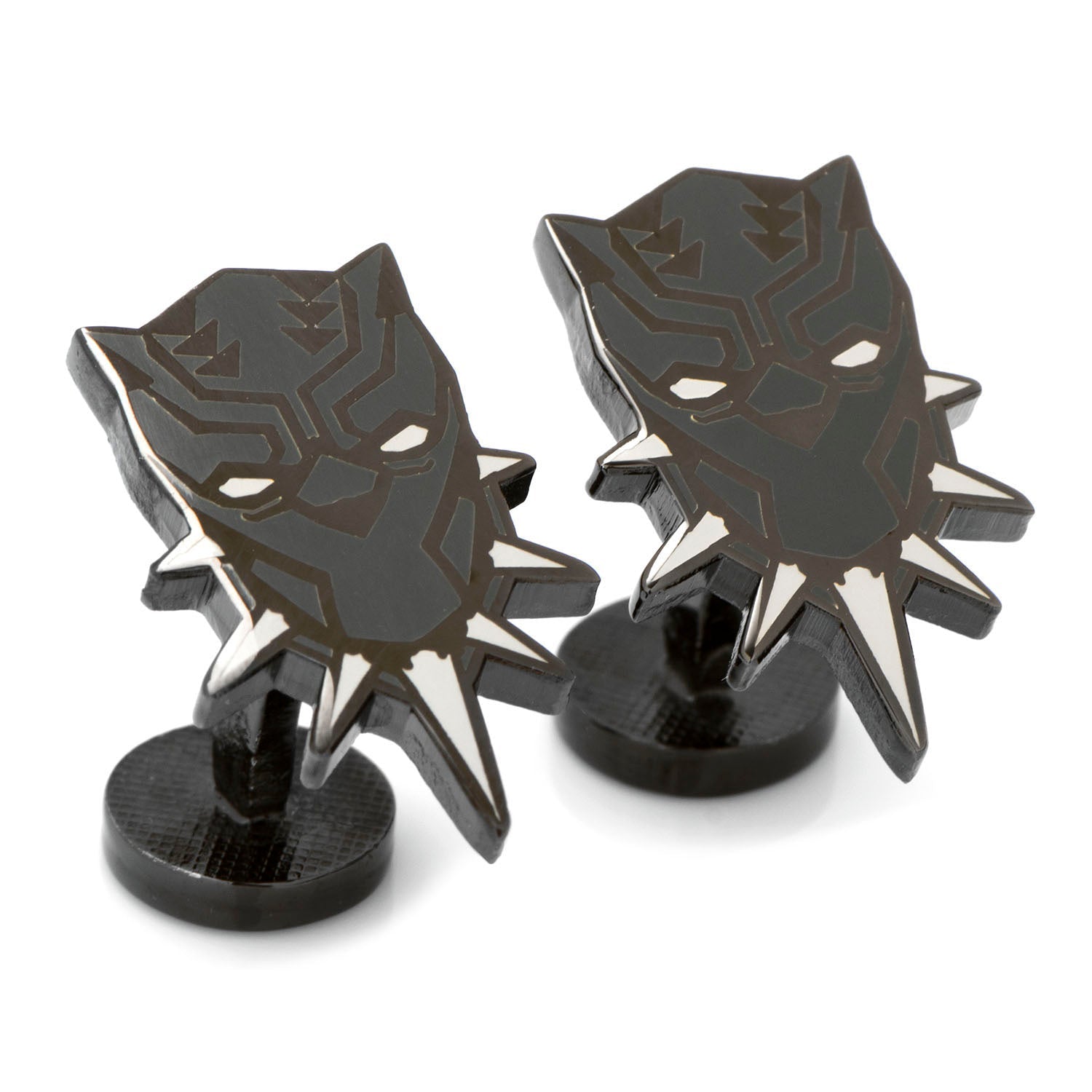 Black Panther mask cufflinks on a white background