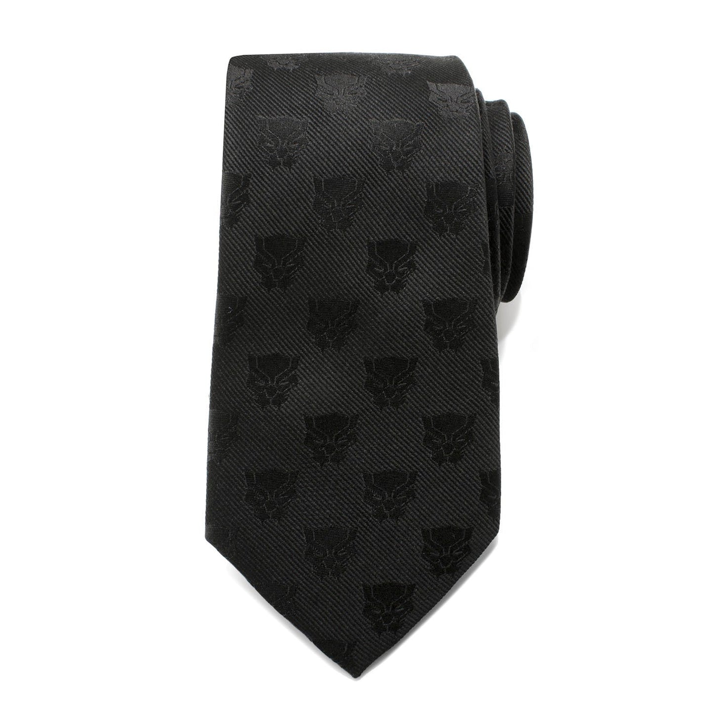 Black tie with black panther pattern on a white background