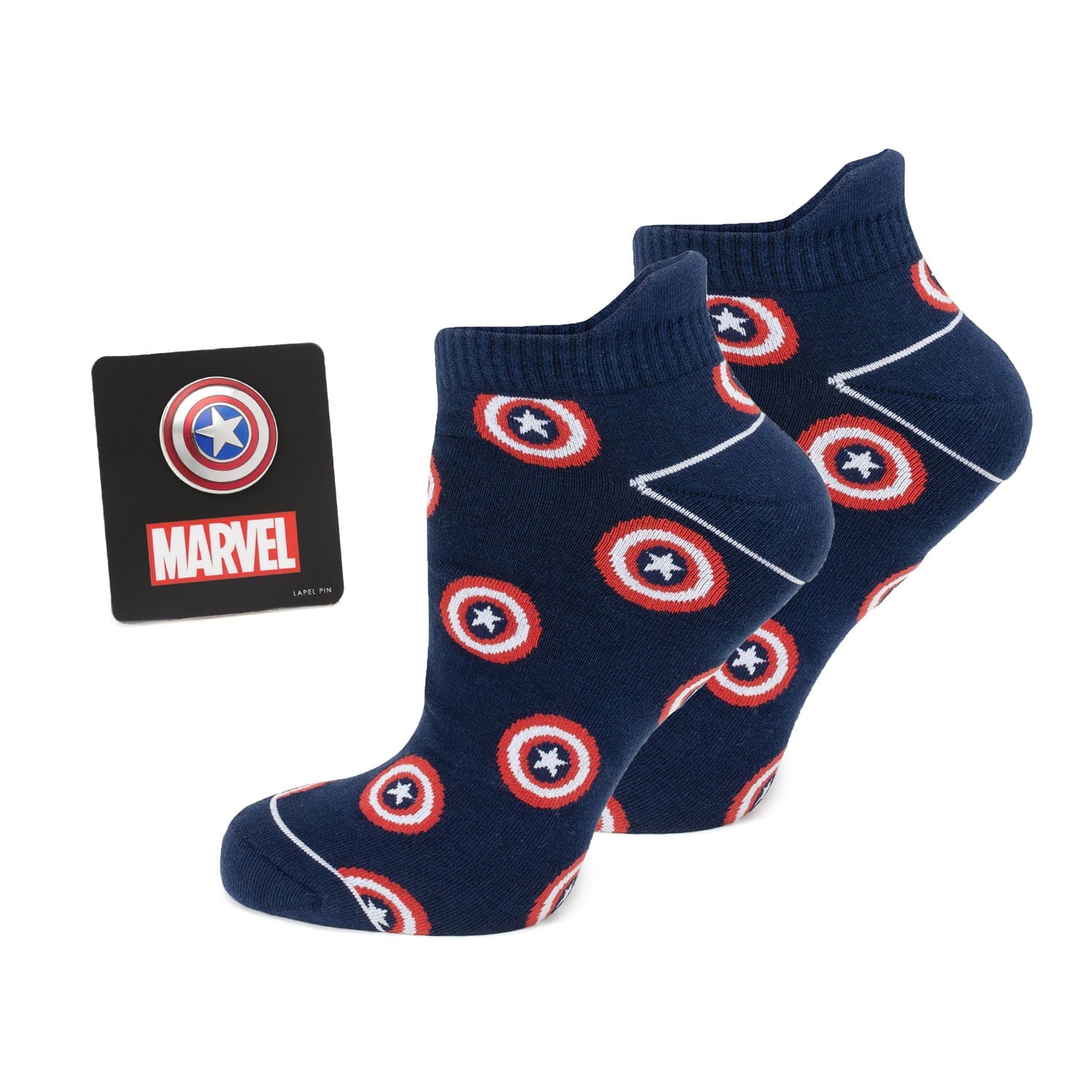 Marvel Captain America Navy Ankle Sock Gift Set with Lapel Pin Bonus