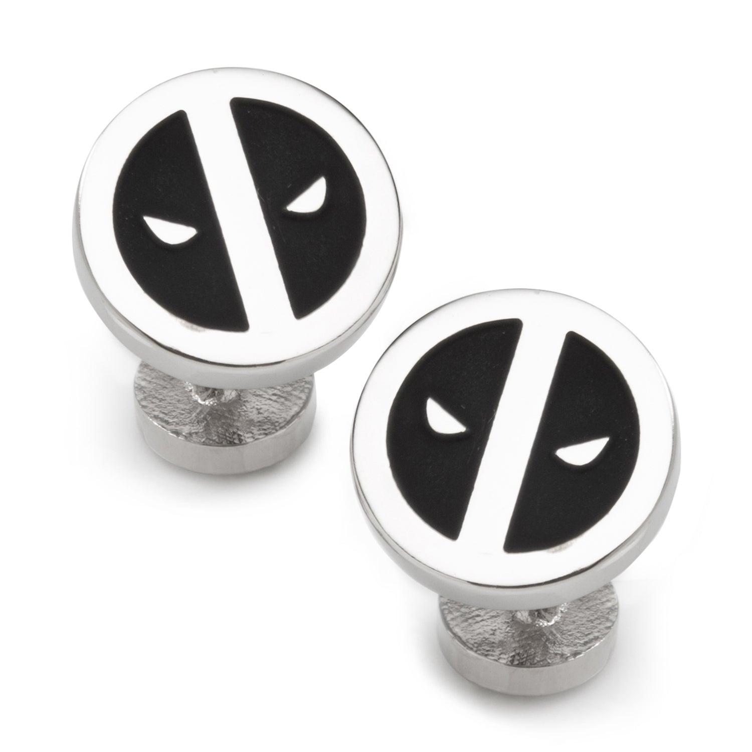 Deadpool logo cufflinks on a white background