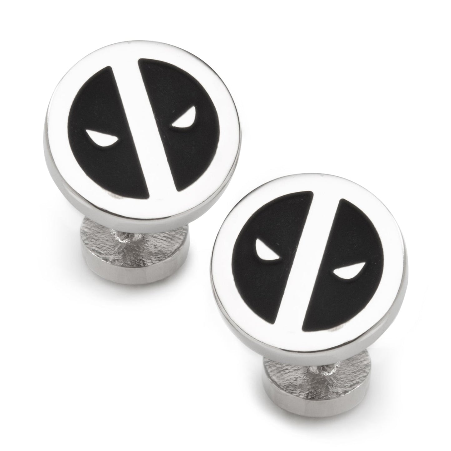 Deadpool logo cufflinks on a white background