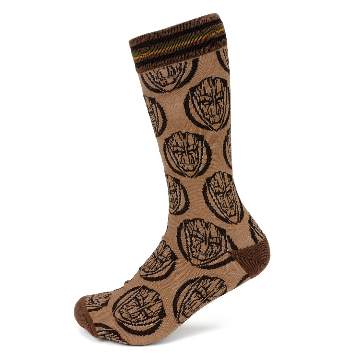 Beige sock with black pattern on a white background