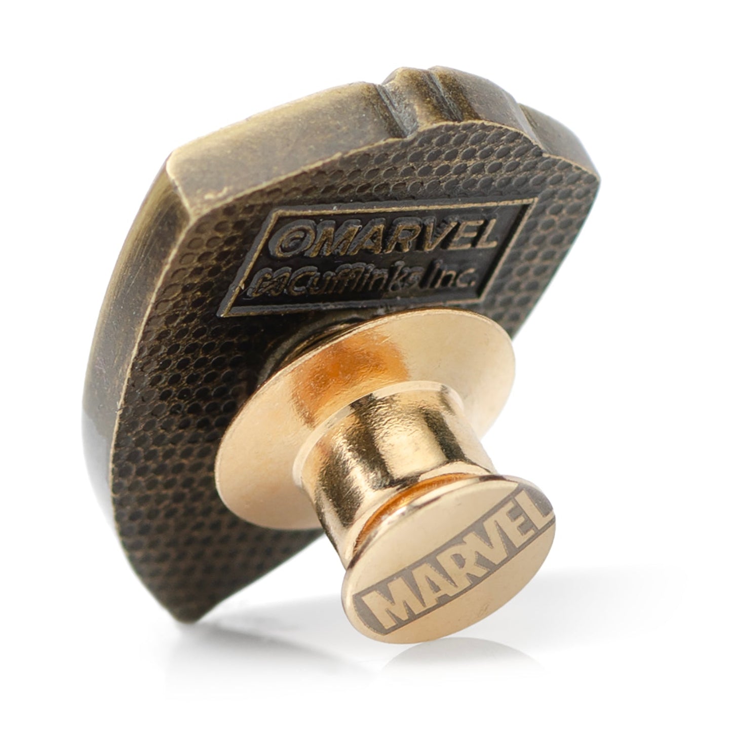 Bronze and gold tool with Marvel branding on a white background