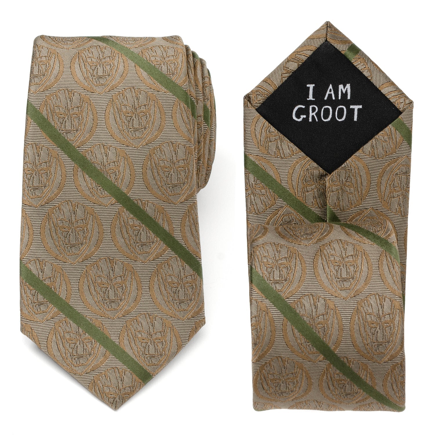 Tie with 'I AM GROOT' text on a white background