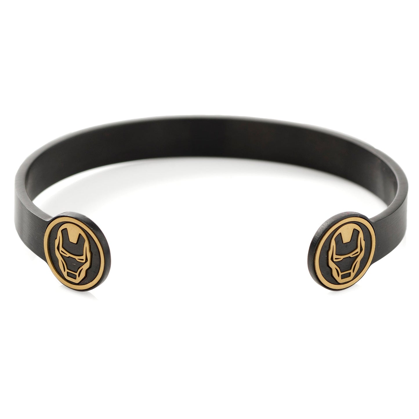 Black rubber band with gold Iron Man logo on a white background