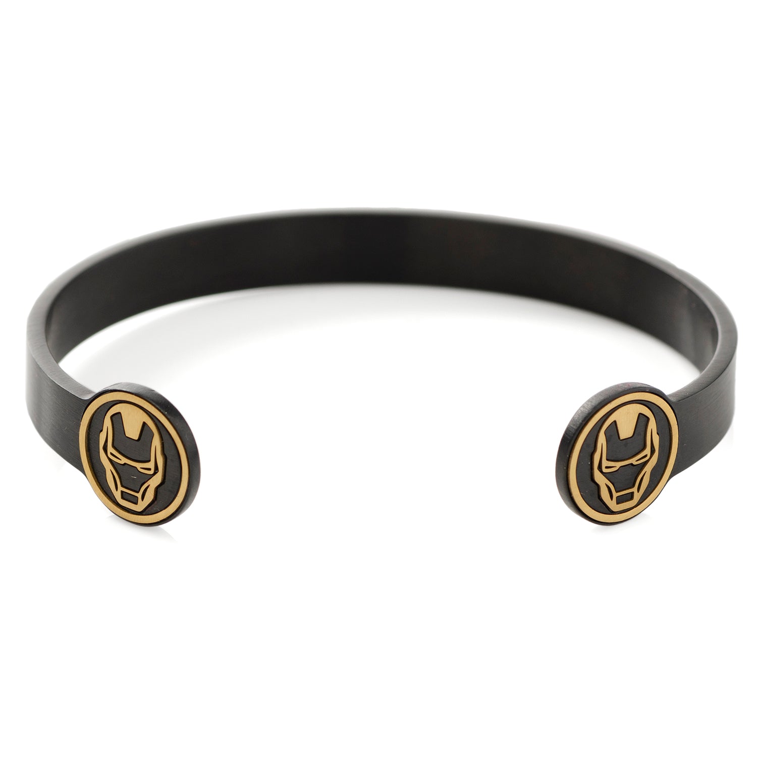 Black rubber band with gold Iron Man logo on a white background