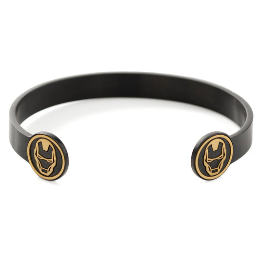 Black rubber band with gold Iron Man logo on a white background