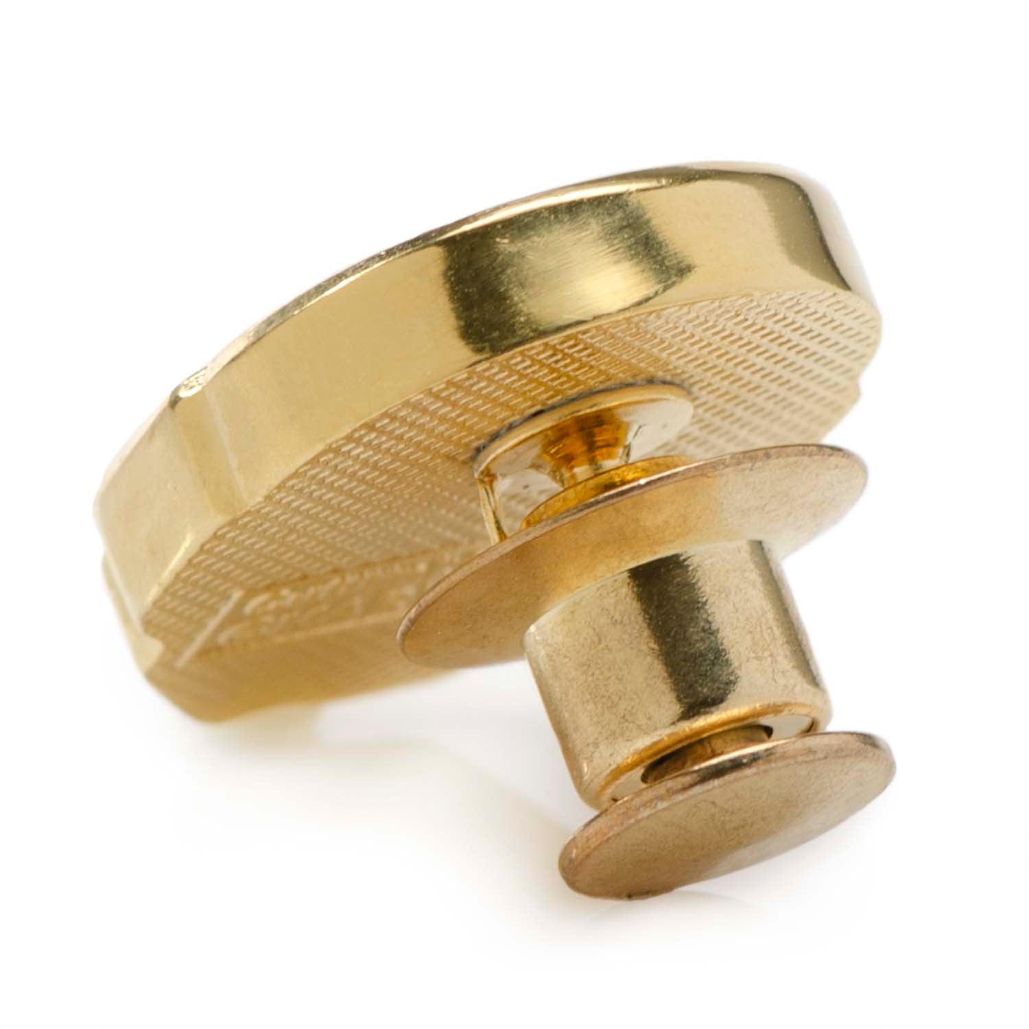 Gold metal knob on a white background