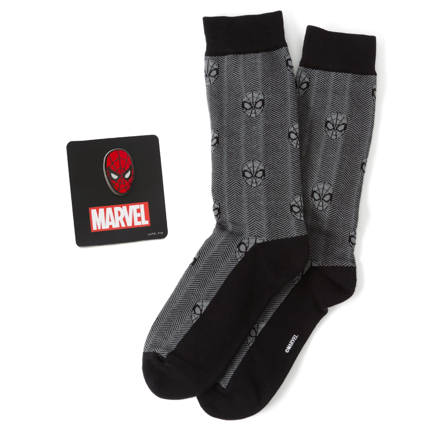 Marvel socks with spiderman logo on a white background