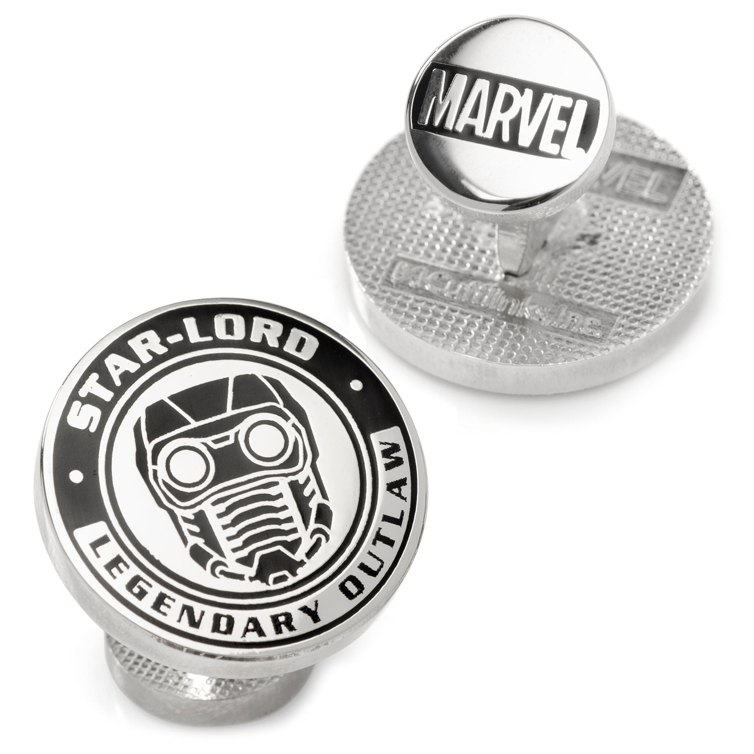 Marvel Star-Lord cufflinks on a white background
