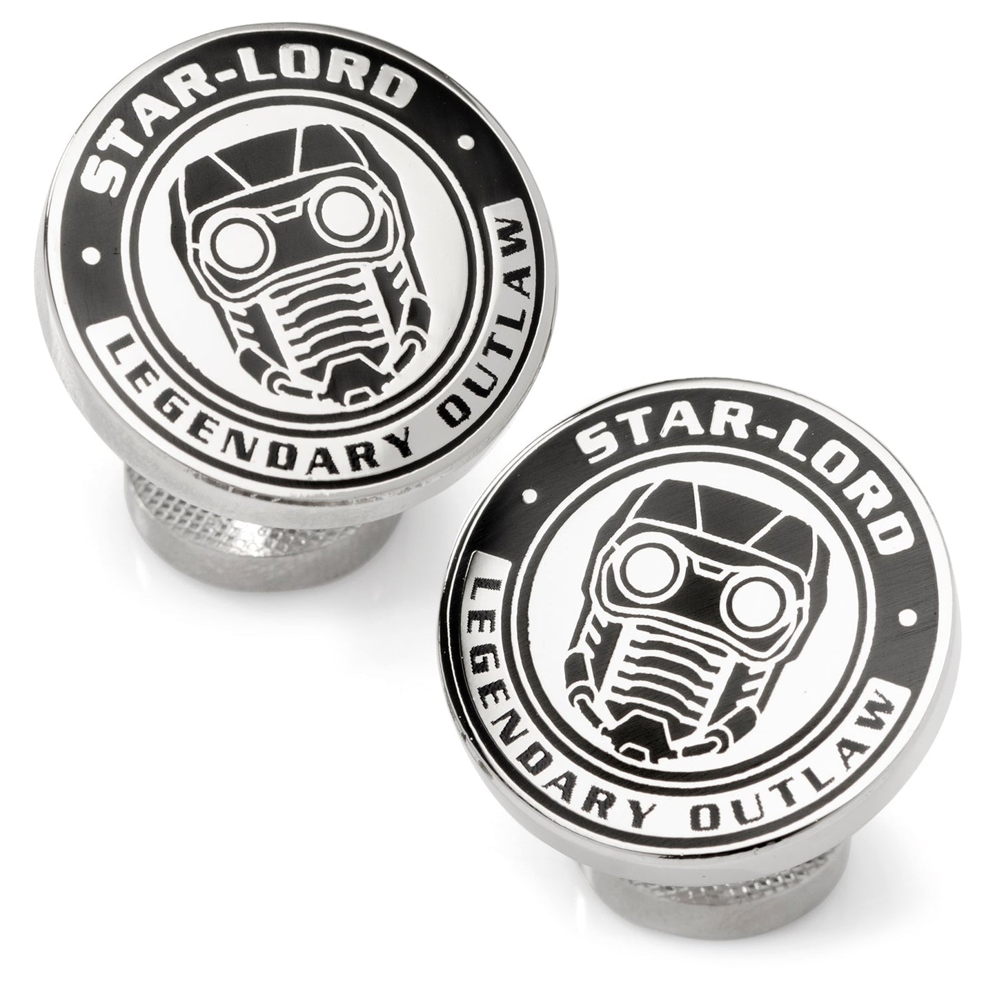 Two metallic knobs with 'Star-Lord Legendary Outlaw' design on a white background