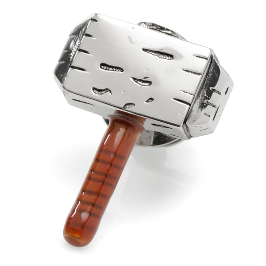 Metallic hammer with a wooden handle on a white background
