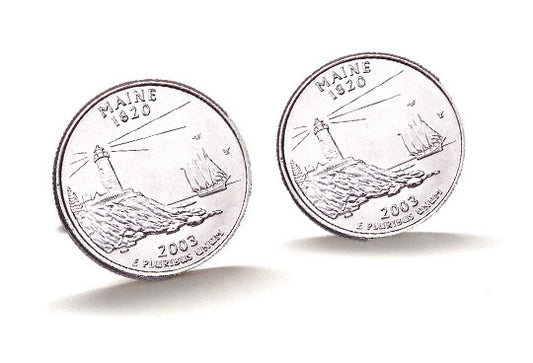 Maine State Quarter Coin Cufflinks Uncirculated U.S. Quarter 2003 Cuff Links Enamel Backing Cufflinks