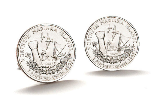 Mariana Islands Coin Cufflinks Uncirculated U.S. Quarter 2009 Cuff Links Enamel Backing Cufflinks