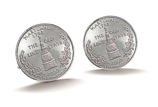 Maryland State Quarter Coin Cufflinks Uncirculated U.S. Quarter 2000 Cuff Links Enamel Backing Cufflinks