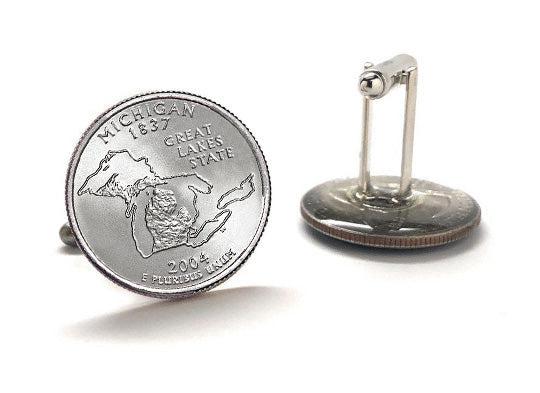 Michigan State Quarter Coin Cufflinks Uncirculated U.S. Quarter 2004 Cuff Links Enamel Backing Cufflinks