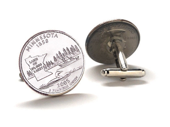 Minnesota State Quarter Coin Cufflinks Uncirculated U.S. Quarter 2005 Cuff Links Enamel Backing Cufflinks