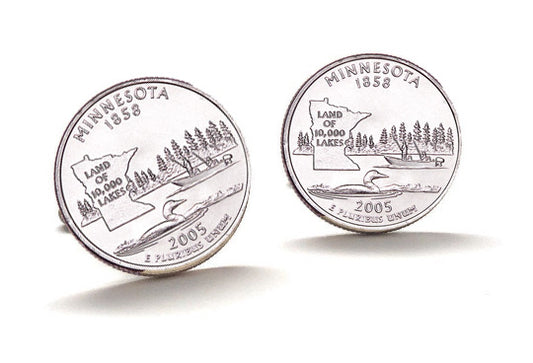 Minnesota State Quarter Coin Cufflinks Uncirculated U.S. Quarter 2005 Cuff Links Enamel Backing Cufflinks
