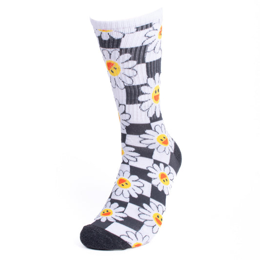 Checker Daisy Ribbed Socks Novelty Sock Funny Socks Flower Theme Socks Fun Gifts Mens Socks Funny Groomsmen Socks Lucky Socks