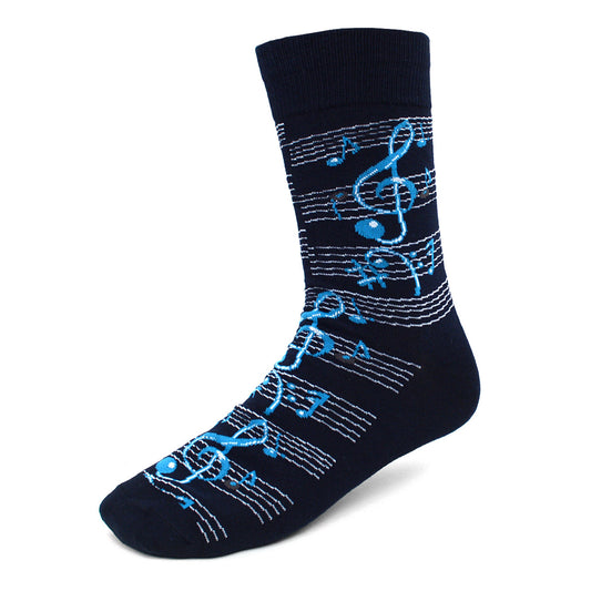 Fun Socks Men's Big Blue Colorful Music Notes Rock and Roll Music Lovers Musician Gifts Music Writers Jazz Notes