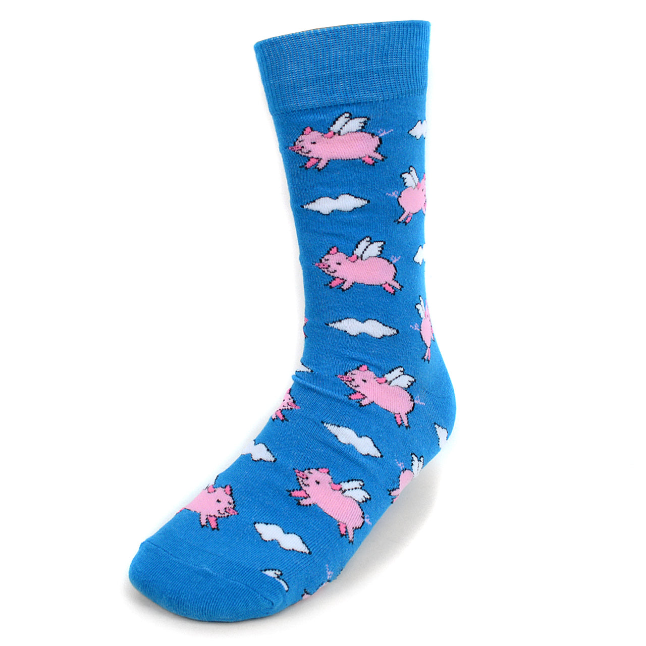 Fun Socks Men's Flying Pigs Novelty Socks Blue and Pink Pig Farm Little Piggies Gift for Dad Gift for Pig Lover