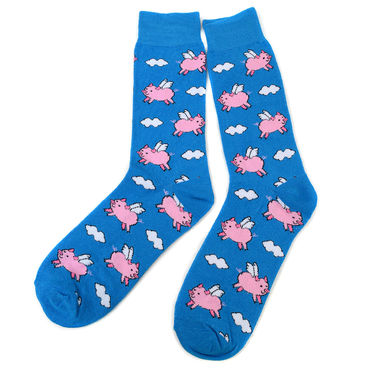 Fun Socks Men's Flying Pigs Novelty Socks Blue and Pink Pig Farm Little Piggies Gift for Dad Gift for Pig Lover