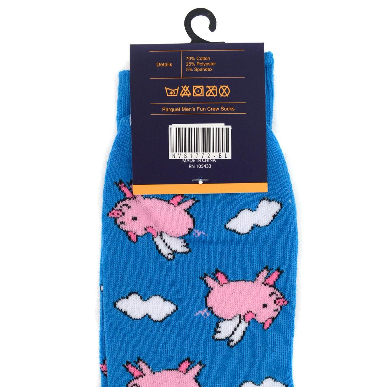 Fun Socks Men's Flying Pigs Novelty Socks Blue and Pink Pig Farm Little Piggies Gift for Dad Gift for Pig Lover