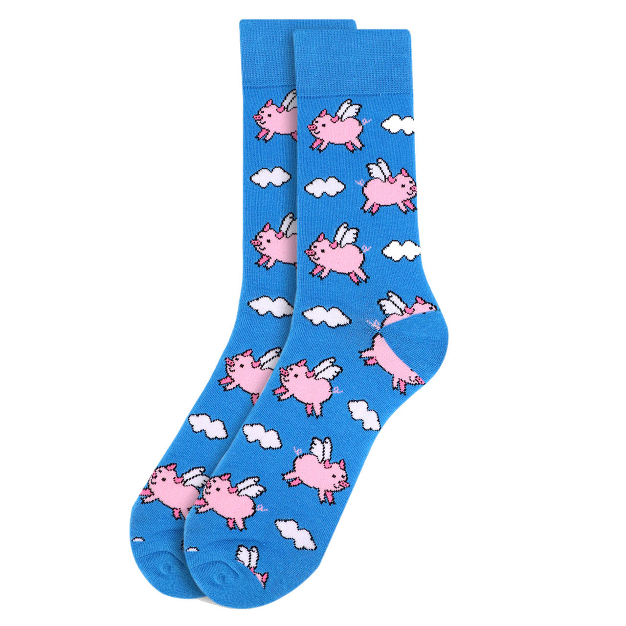 Fun Socks Men's Flying Pigs Novelty Socks Blue and Pink Pig Farm Little Piggies Gift for Dad Gift for Pig Lover