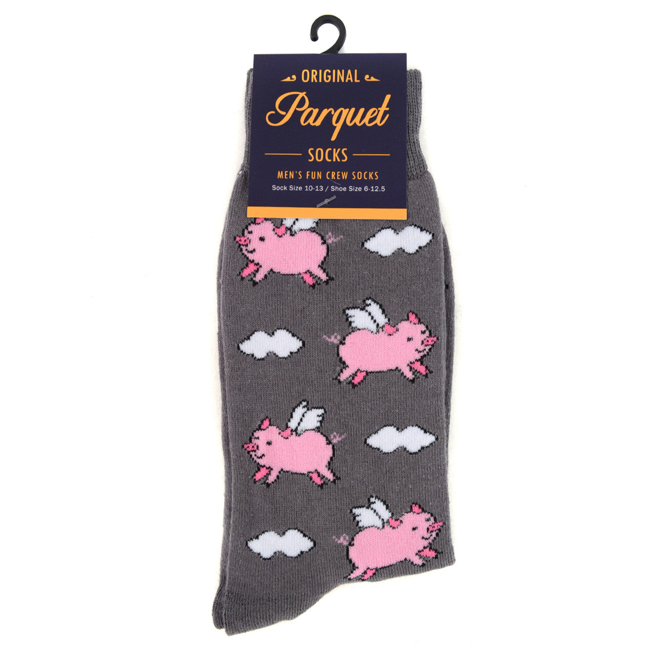 Fun Socks Men's Flying Pigs Novelty Socks Grey and Pink Pig Farm Little Piggies Gift for Dad Gift for Pig Lover