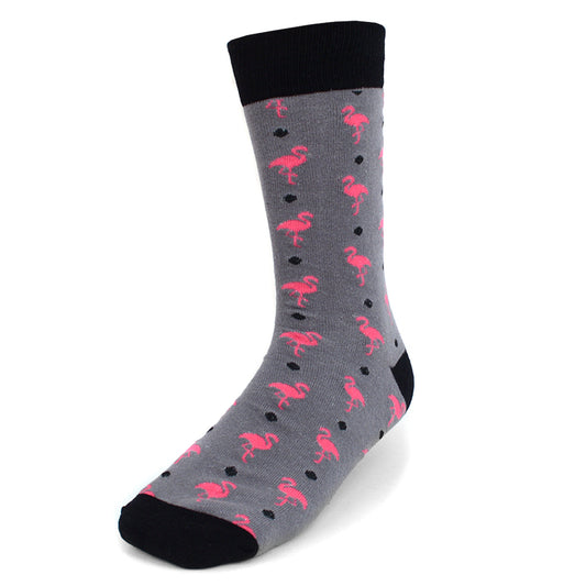 Flamingo Party Socks Fun Men's Flamingos Novelty Socks Black with Pink Flamingos Classic Crazy Socks