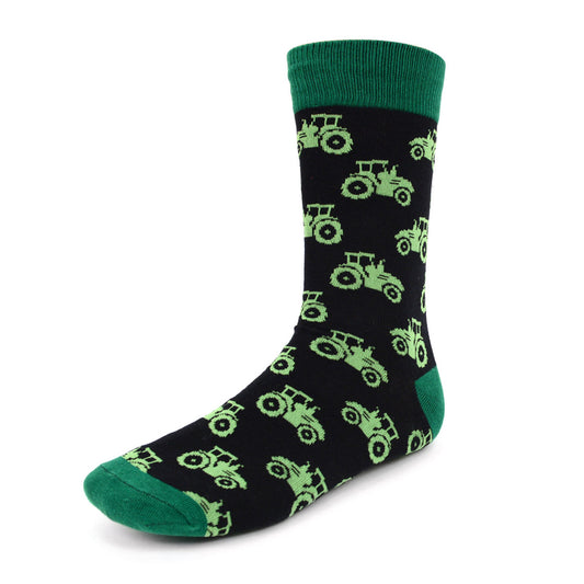 Farm Tractor Novelty Socks Shades of Green Farmer Tractor Plowing the Fields