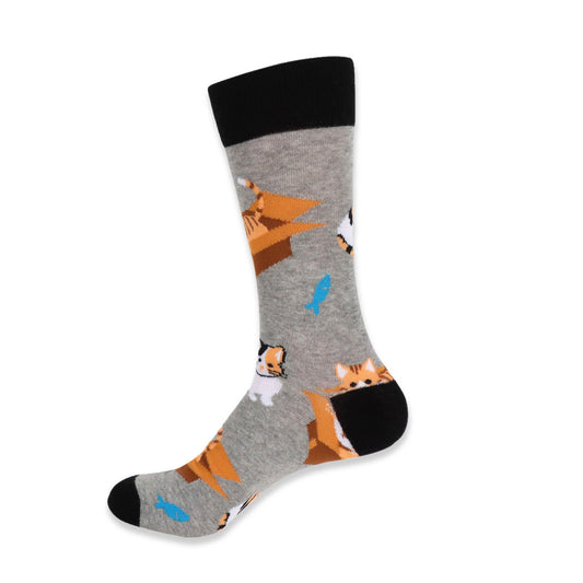 Cat In The Box Socks Fun Socks Men's Kitty Trouble Novelty Socks Funny Socks Dad Gifts Cool Socks Funny Groomsmen