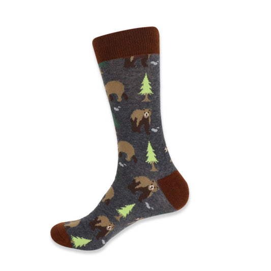 Men's Brown Bear Novelty Socks Outdoor Fun Camping Hiking Gift for Dad Bears Everywhere Socks Gray and with Brown Bears