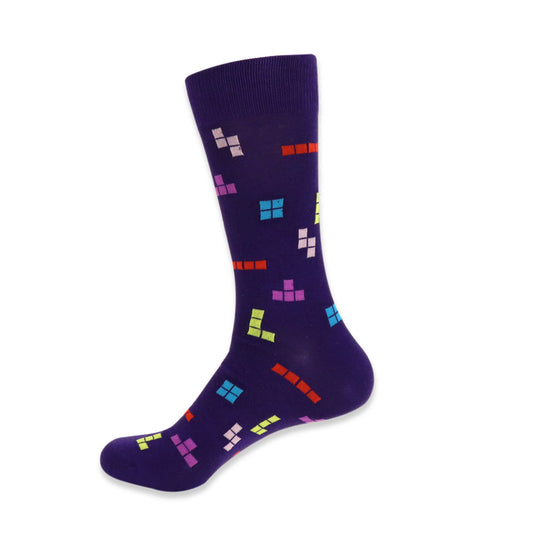 Purple Tetris Novelty Socks Crazy Game Playing Tetris Socks Cool Socks Funny Groomsmen Socks Falling Blocks Game Crew Socks
