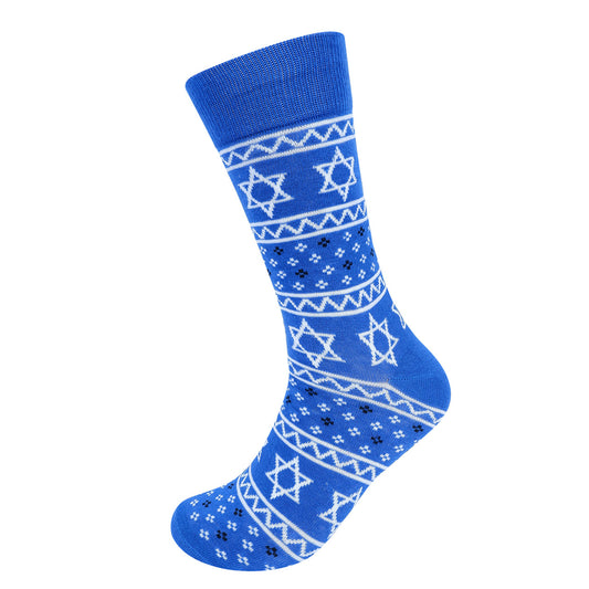 Men's Star of David Hanukkah Novelty Socks Blue and White Star of David Gift