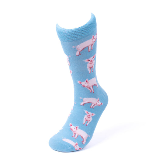 Funny Socks Men's Pigs Novelty Socks Baby Blue and Pink Pig Farm Little Piggies Gift for Dad Gift for Pig Lover