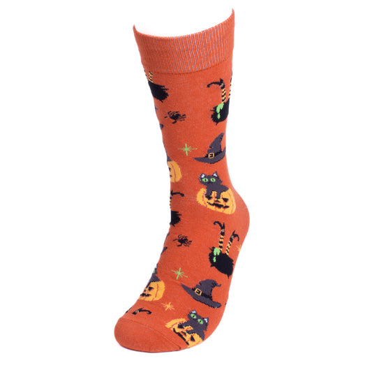 Halloween Witches Socks Black Cats and Pumpkins Mens Novelty Socks Halloween Theme Socks Flying Witch Fun Crazy Party Socks Halloween Gift