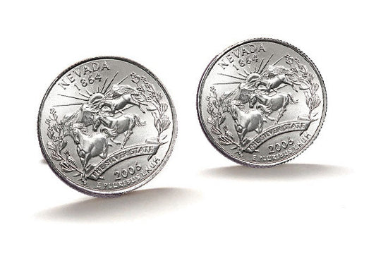 Nevada State Quarter Coin Cufflinks Uncirculated U.S. Quarter 2006 Cuff Links Enamel Backing Cufflinks