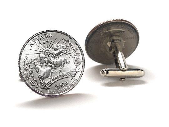 Nevada State Quarter Coin Cufflinks Uncirculated U.S. Quarter 2006 Cuff Links Enamel Backing Cufflinks