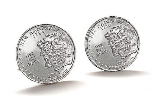 New Hampshire State Quarter Coin Cufflinks Uncirculated U.S. Quarter 2000 Cuff Links Enamel Backing Cufflinks