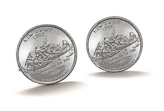 New Jersey State Quarter Coin Cufflinks Uncirculated U.S. Quarter 1999 Cuff Links Enamel Backing Cufflinks