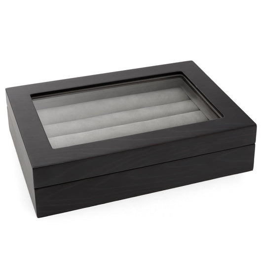Black jewelry box with a clear lid on a white background Onyx Cufflinks Collector's Case - 36 pairs