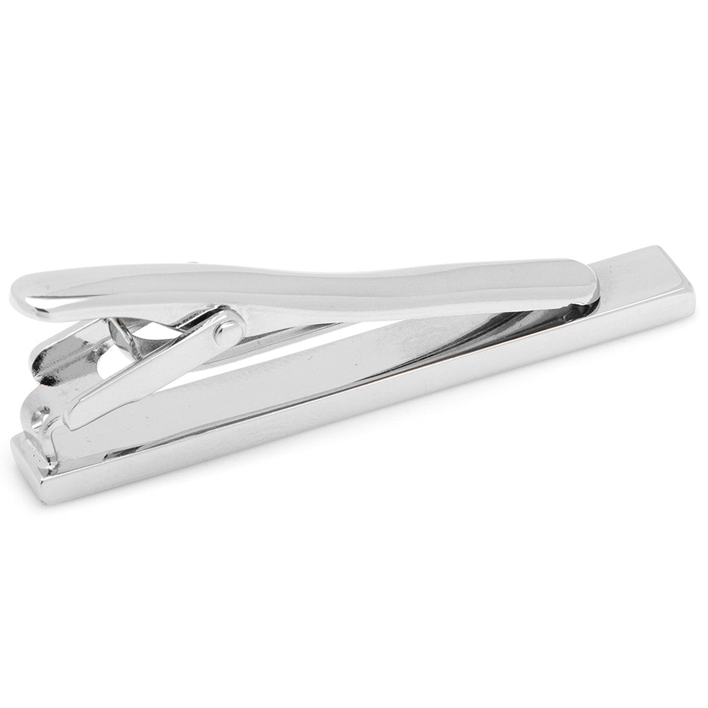 Silver tie clip on a white background